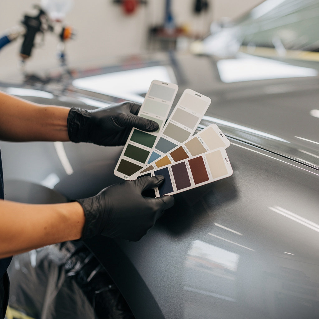 Target Auto Body and Paint San Diego technician performing precision paint matching and application for a flawless finish